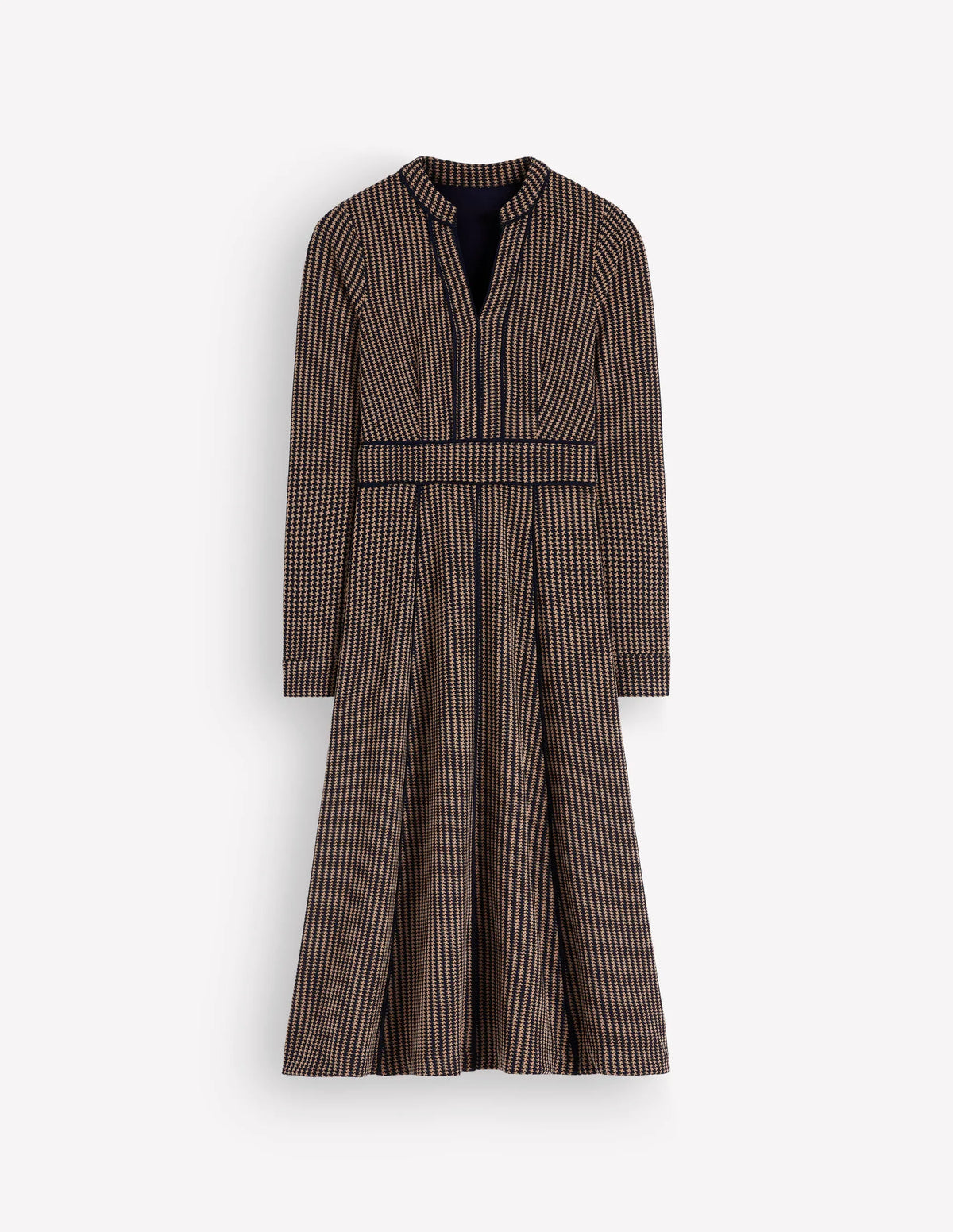 Alex Ponte Contrast Midi Dress-Navy/Camel Texture