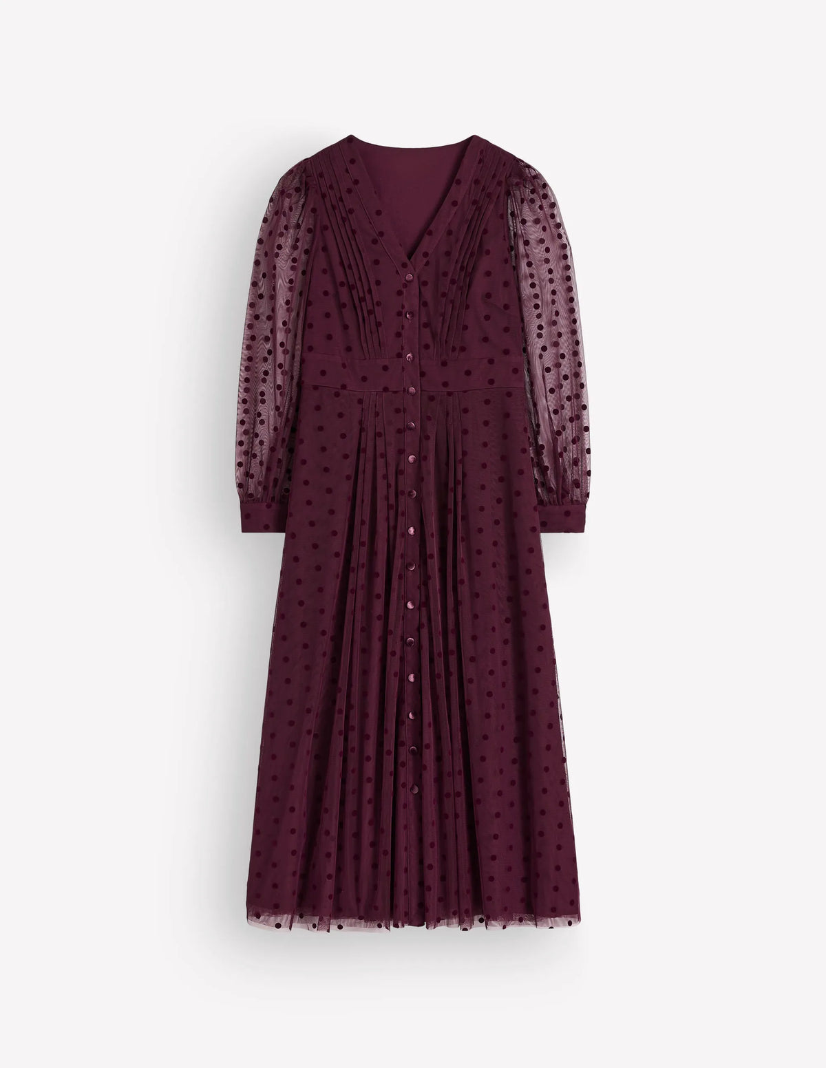 Pleated Tulle Midi Dress-Dark Cherry