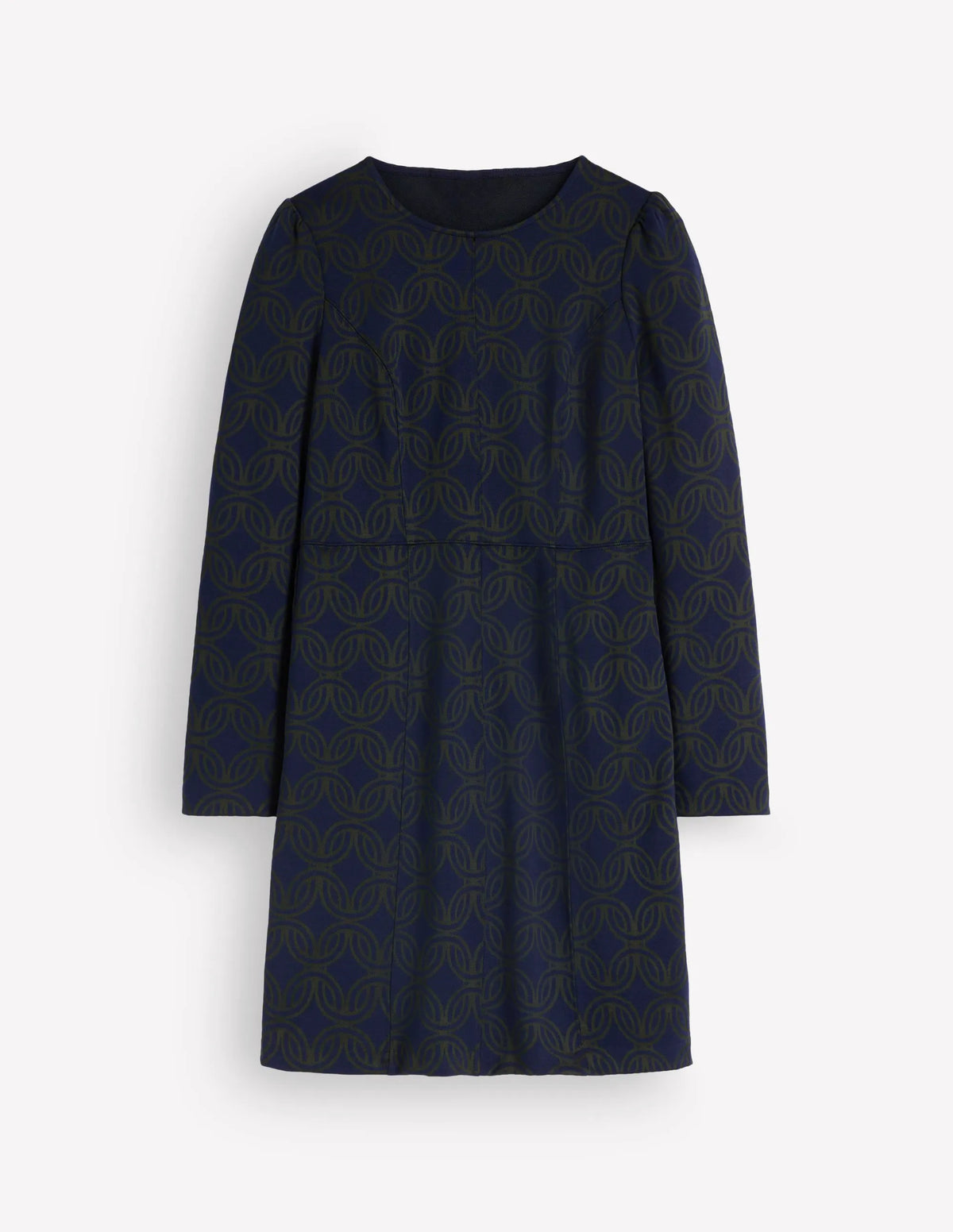 Marla Seamed Ottoman Dress-Navy and Forest Glade Jacquard
