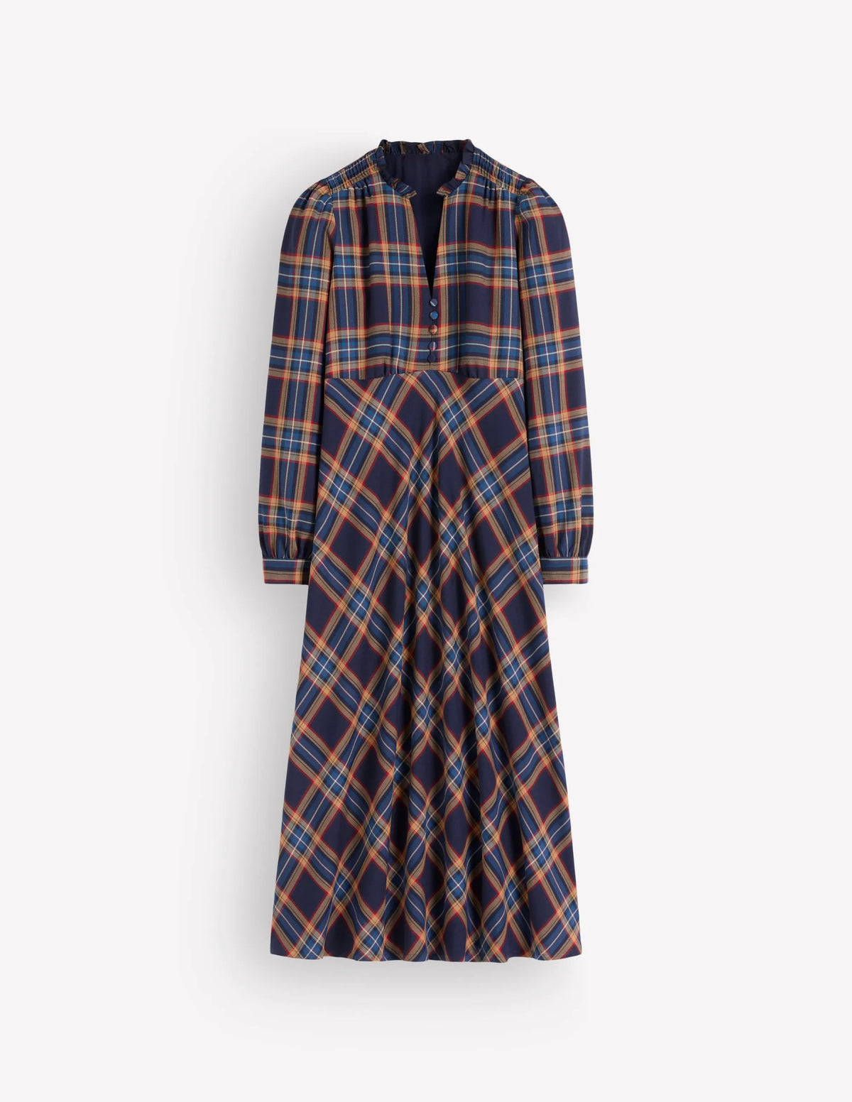 Cassie Checked Tea Dress-Navy and Camel Check