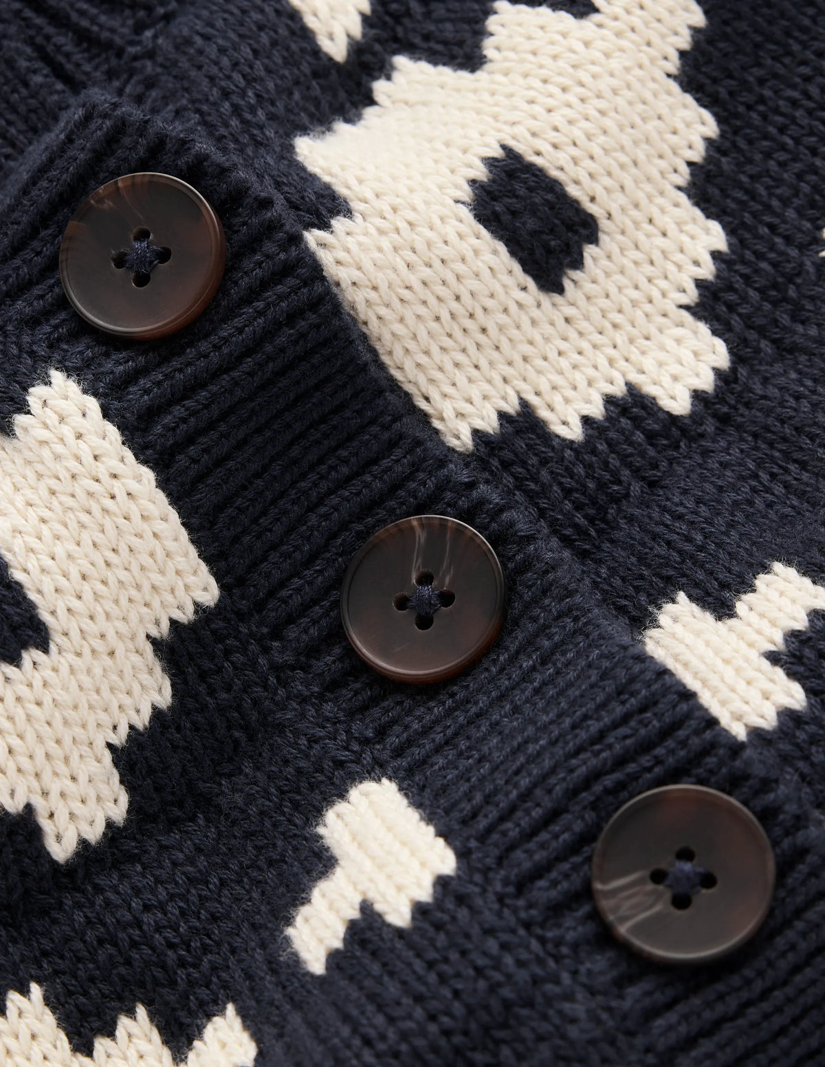 Lara Cotton Button Neck Jumper-Grey Marl, Fair Isle