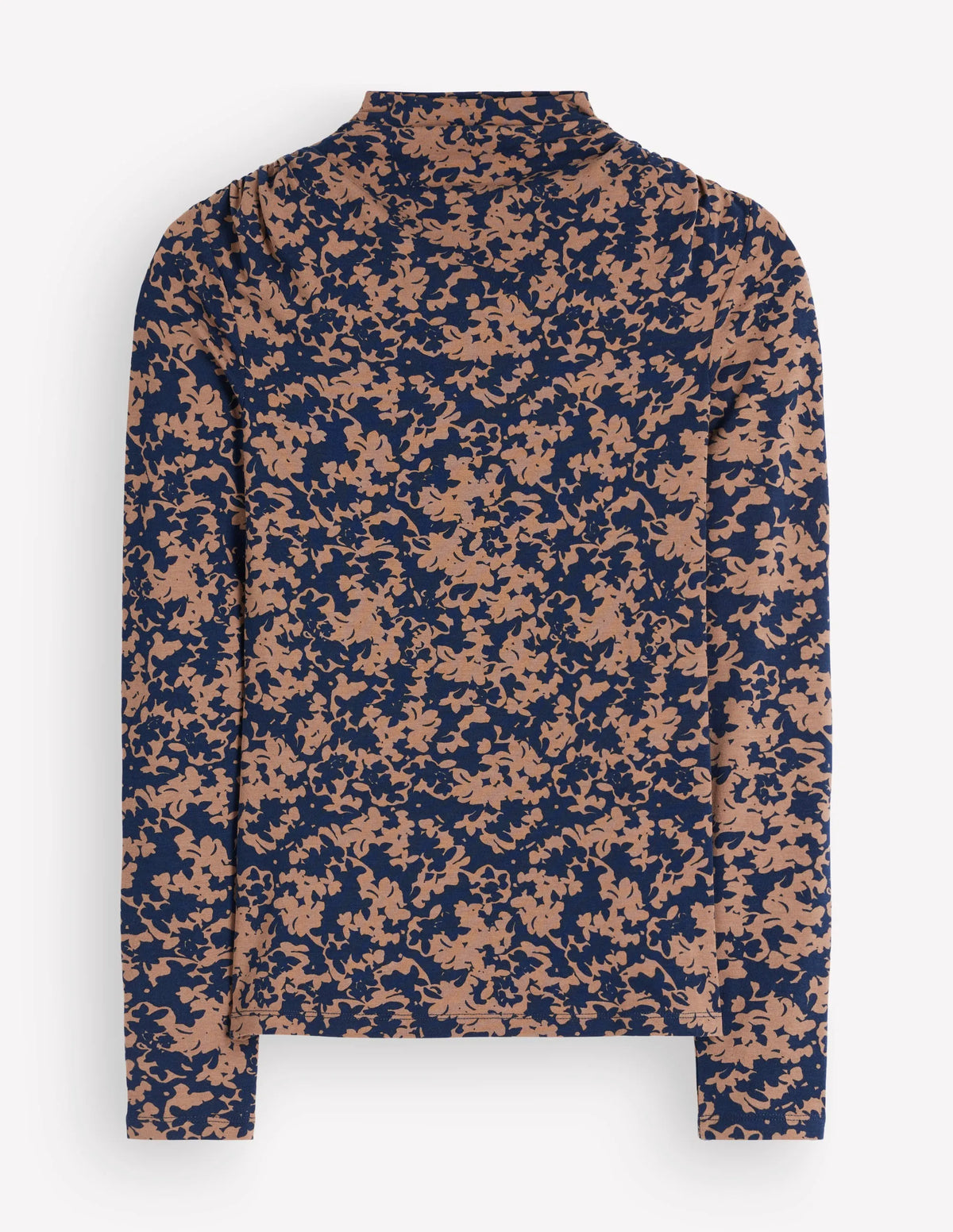 Tia Ruched High Neck Top-Cappuccino, Sprayed Leaf