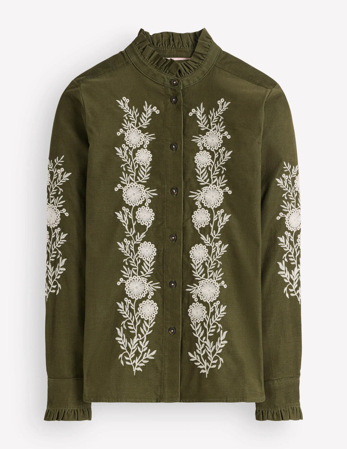 Sienna Frill Cord Shirt-Woodland Green, Embroidered