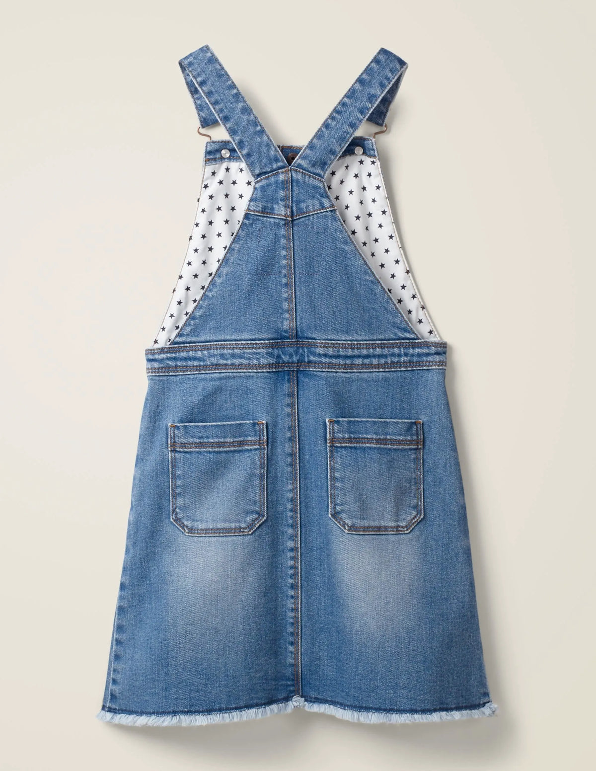 Button Through Overall Dress-Mid Vintage Denim