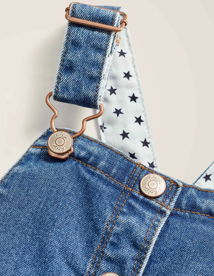 Button Through Overall Dress-Mid Vintage Denim