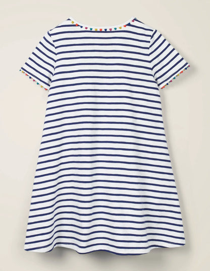Charlie Pom Jersey Dress-Indigo Navy/Ivory