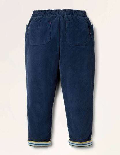 Lined Pull-on Cord Pants-College Navy