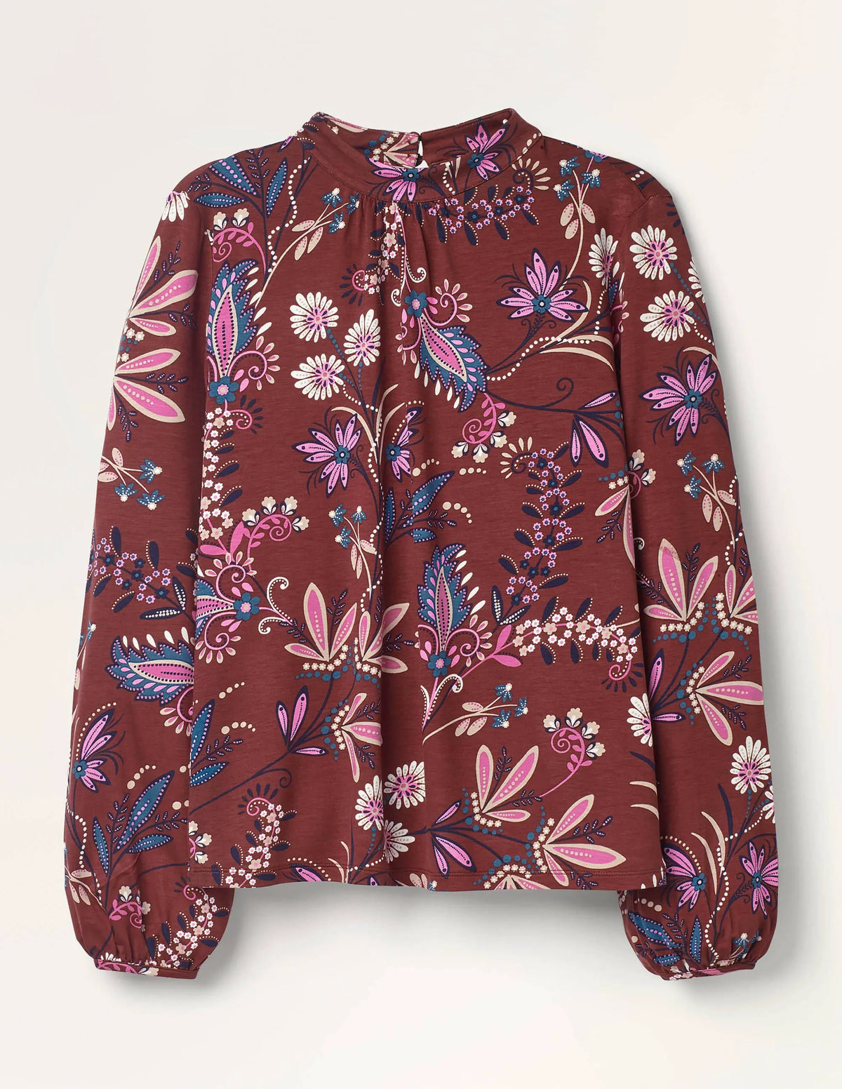 Natasha Jersey Top-Maroon, Heritage Bloom