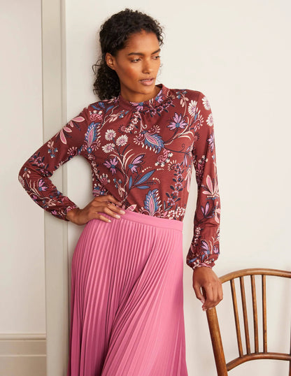 Natasha Jersey Top-Maroon, Heritage Bloom