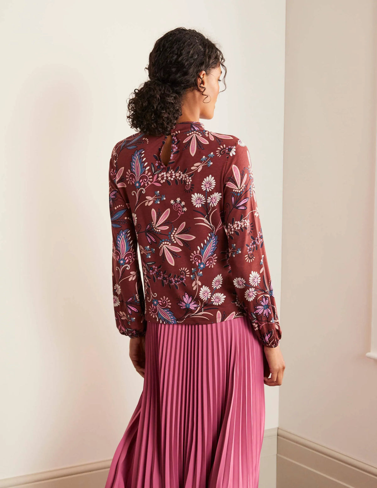 Natasha Jersey Top-Maroon, Heritage Bloom