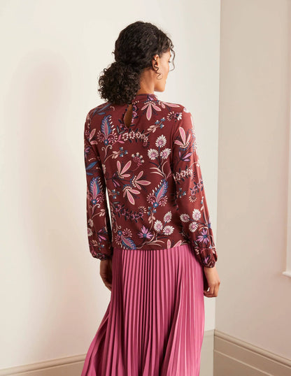 Natasha Jersey Top-Maroon, Heritage Bloom