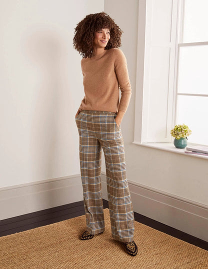 Wesley Wool Pants-Brown and Coral Check