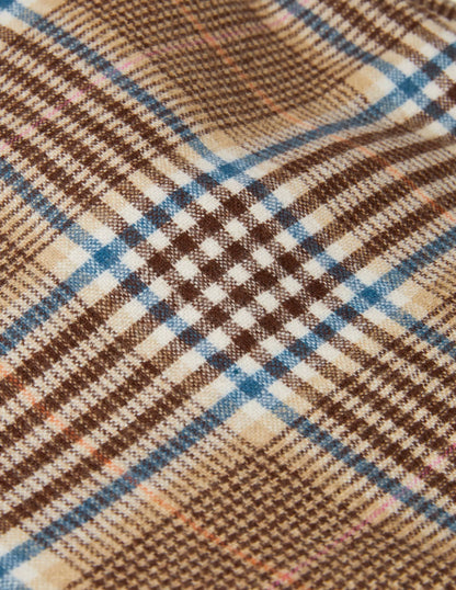 Wesley Wool Pants-Brown and Coral Check