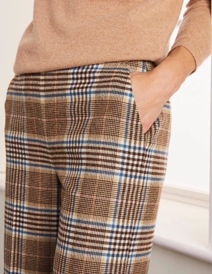 Wesley Wool Pants-Brown and Coral Check