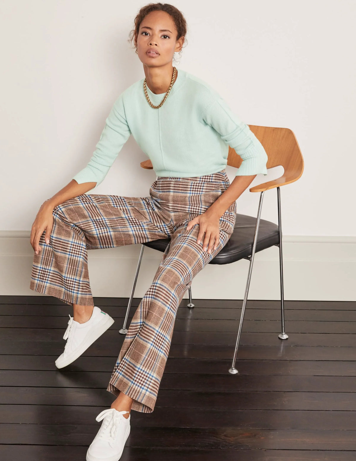 Wesley Wool Pants-Brown and Coral Check