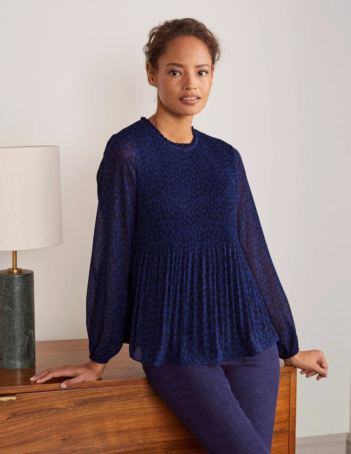 Nell Pleated Top-Blue Depths, Blossom Bud