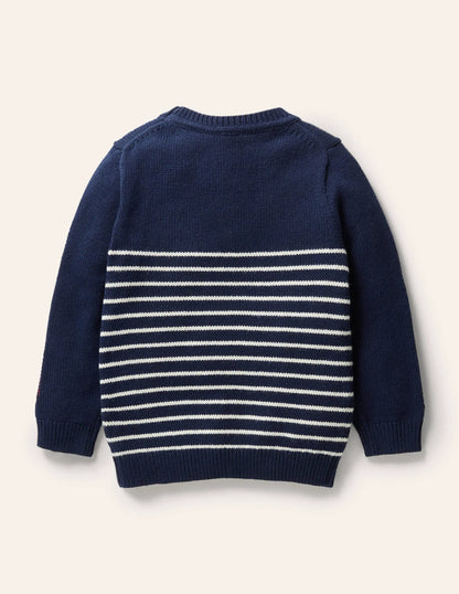 Graphic Crew Sweater-College Navy Trains