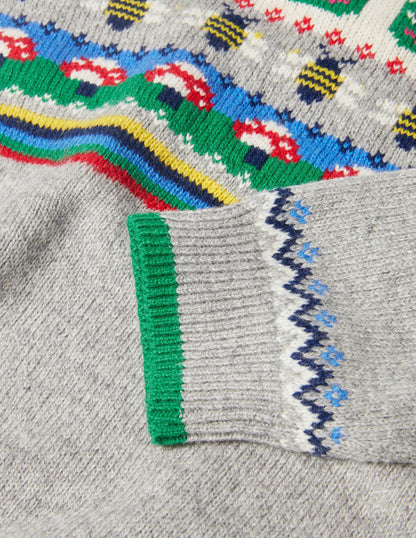 Fair Isle Crew Sweater-Grey Marl/Green Pepper Frog