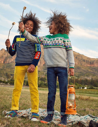 Fair Isle Crew Sweater-Grey Marl/Green Pepper Frog