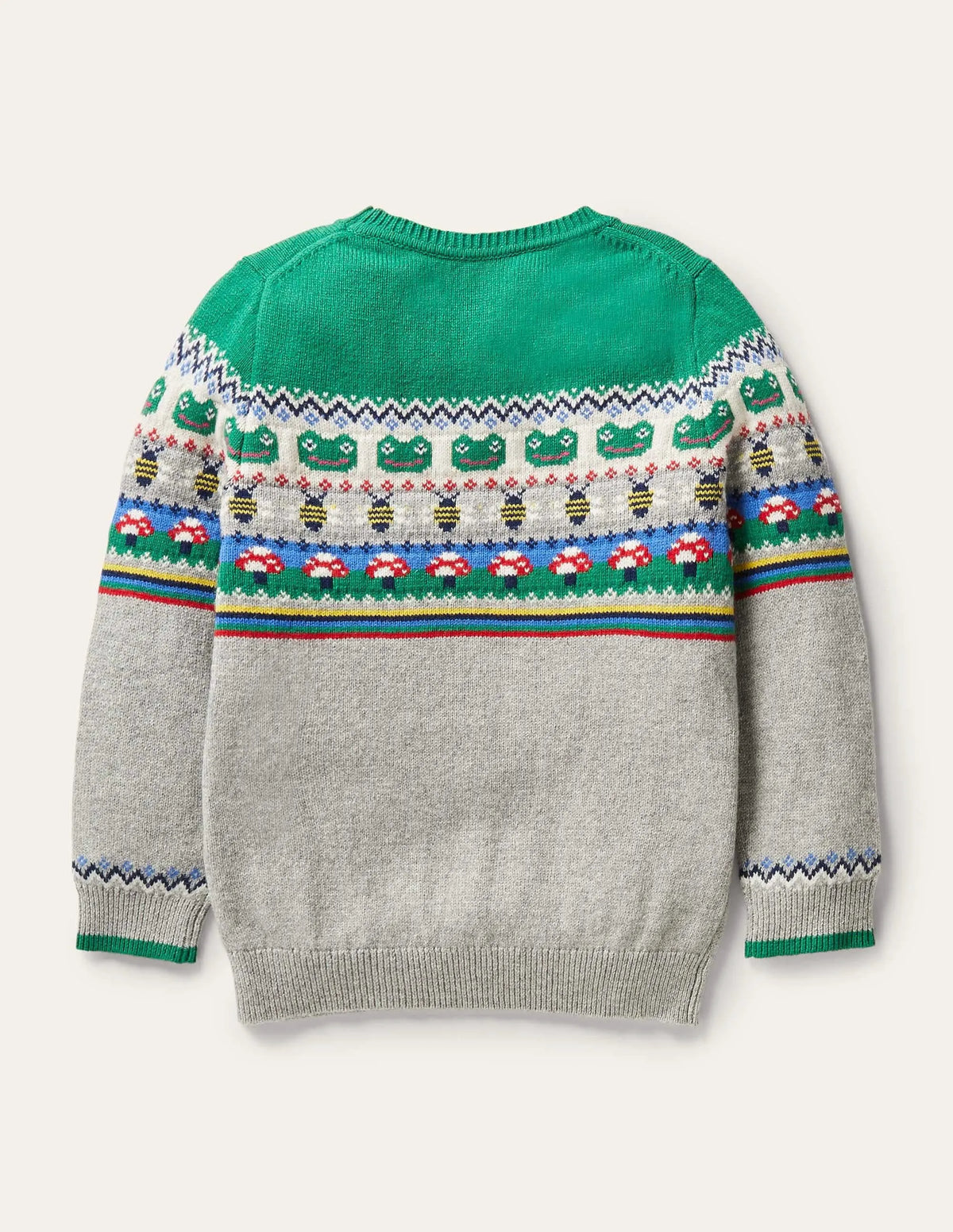 Fair Isle Crew Sweater-Grey Marl/Green Pepper Frog