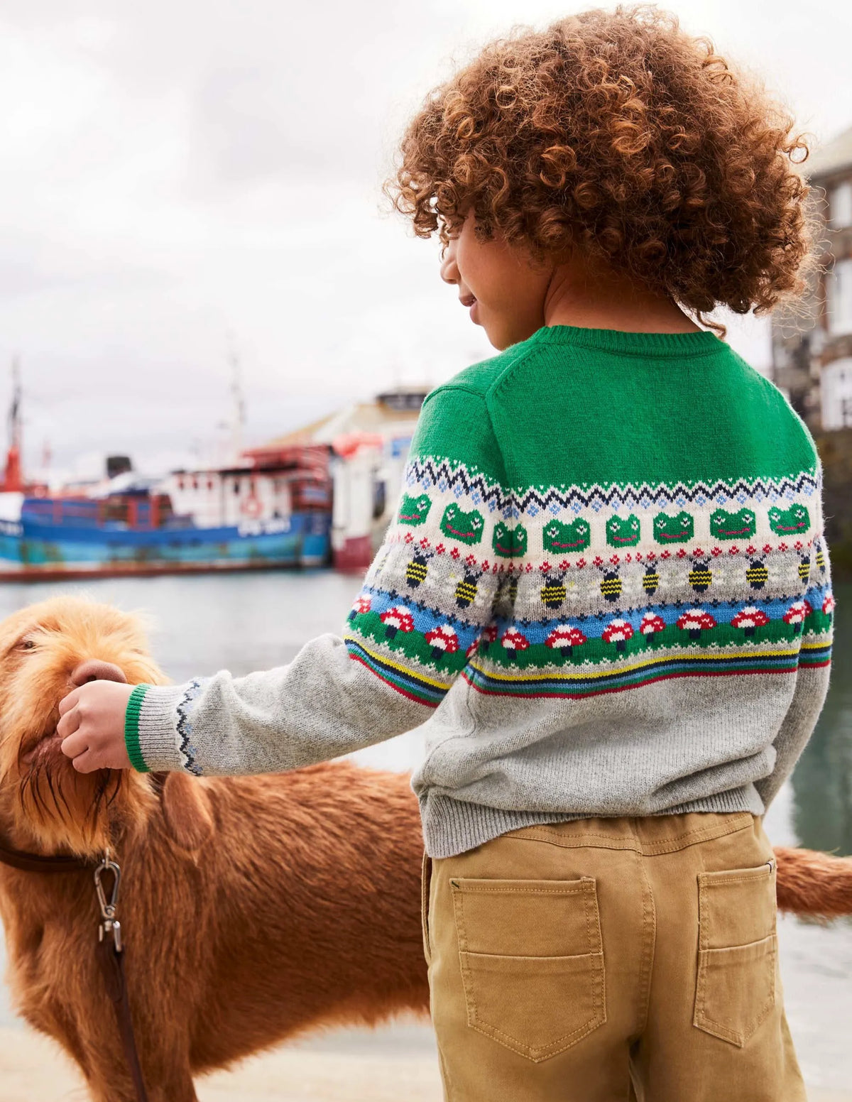 Fair Isle Crew Sweater-Grey Marl/Green Pepper Frog