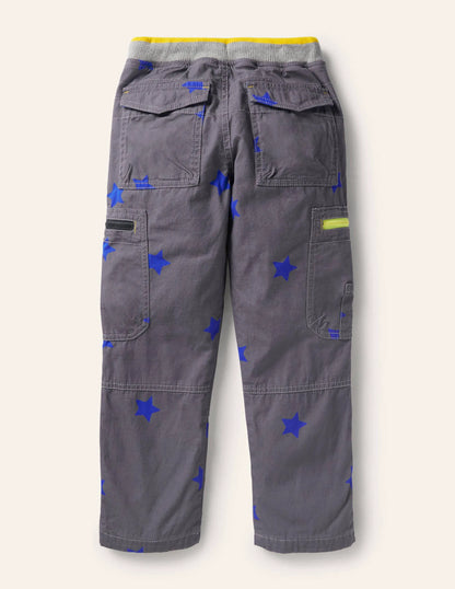 Cosy Lined Cargo Pants-Soot Grey/Brilliant Blue Star