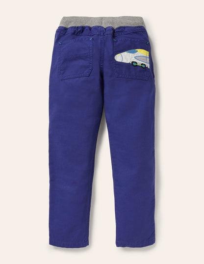 Appliqué Pull-on Pants-Starboard Blue Trains