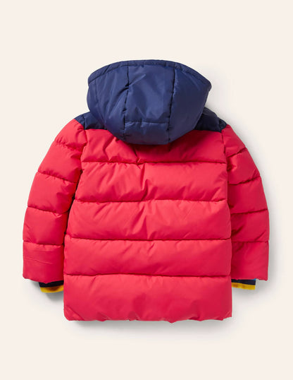 Water Resistant Padded Jacket-Rockabilly Red/Navy Rainbow