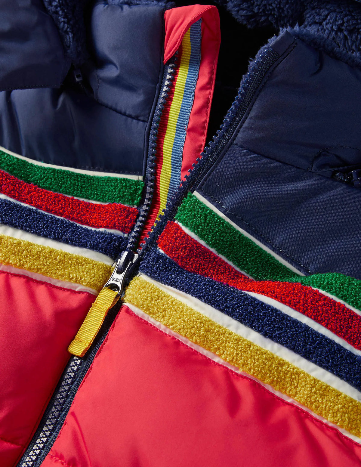 Water Resistant Padded Jacket-Rockabilly Red/Navy Rainbow