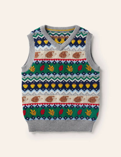 George Sweater Vest-Grey Marl/Woodland