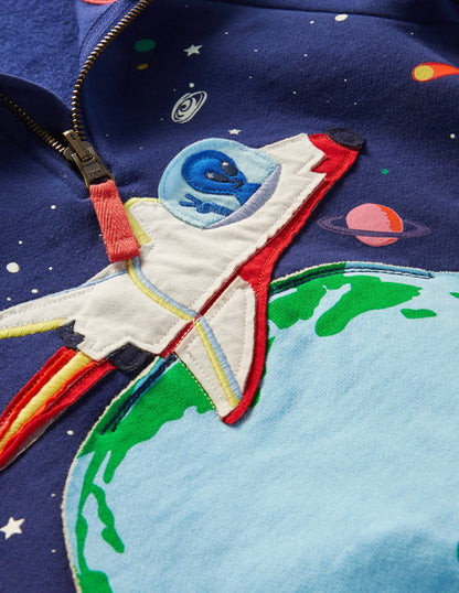 Cosy Appliqué Half-zip Sweater-Starboard Blue Space