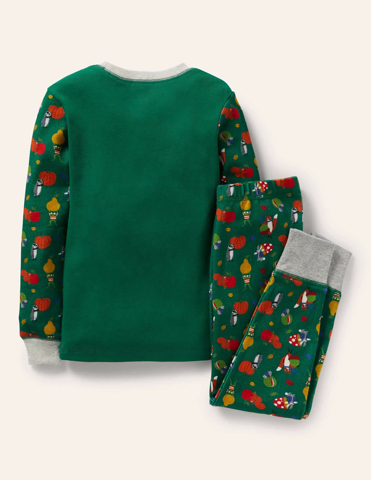 Snug Long John Pajamas-Forest Green Woodland Animal