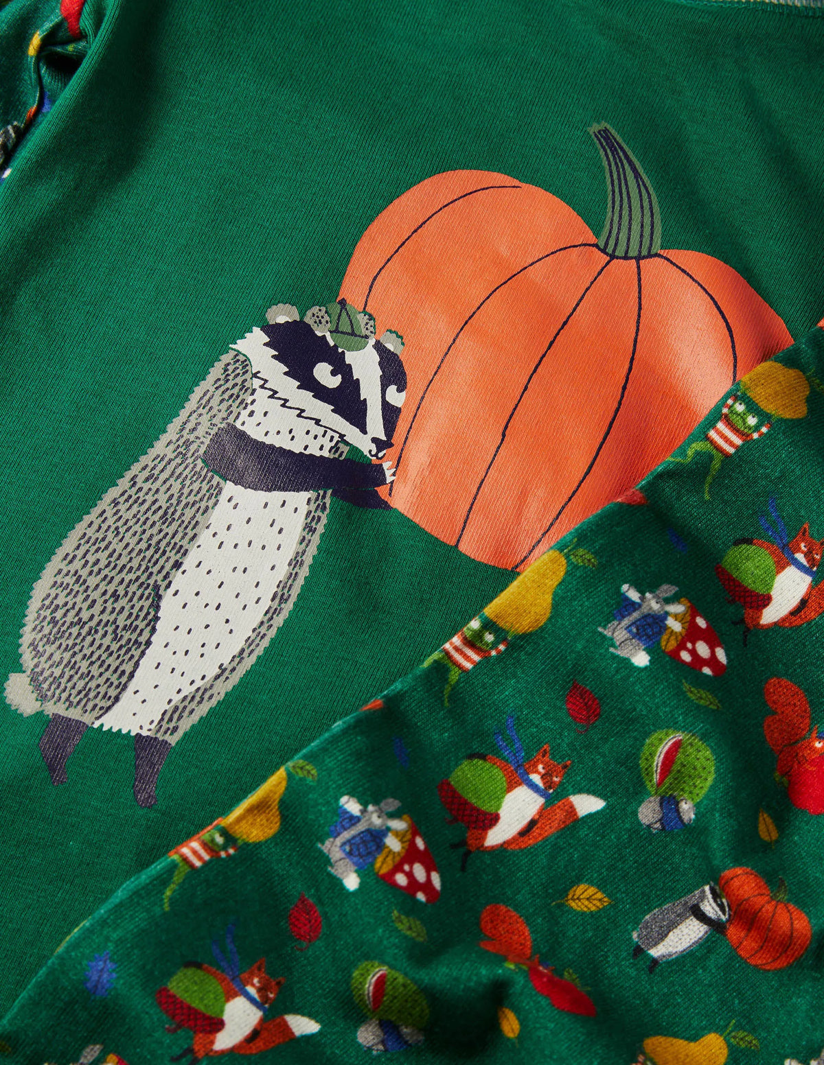 Snug Long John Pajamas-Forest Green Woodland Animal