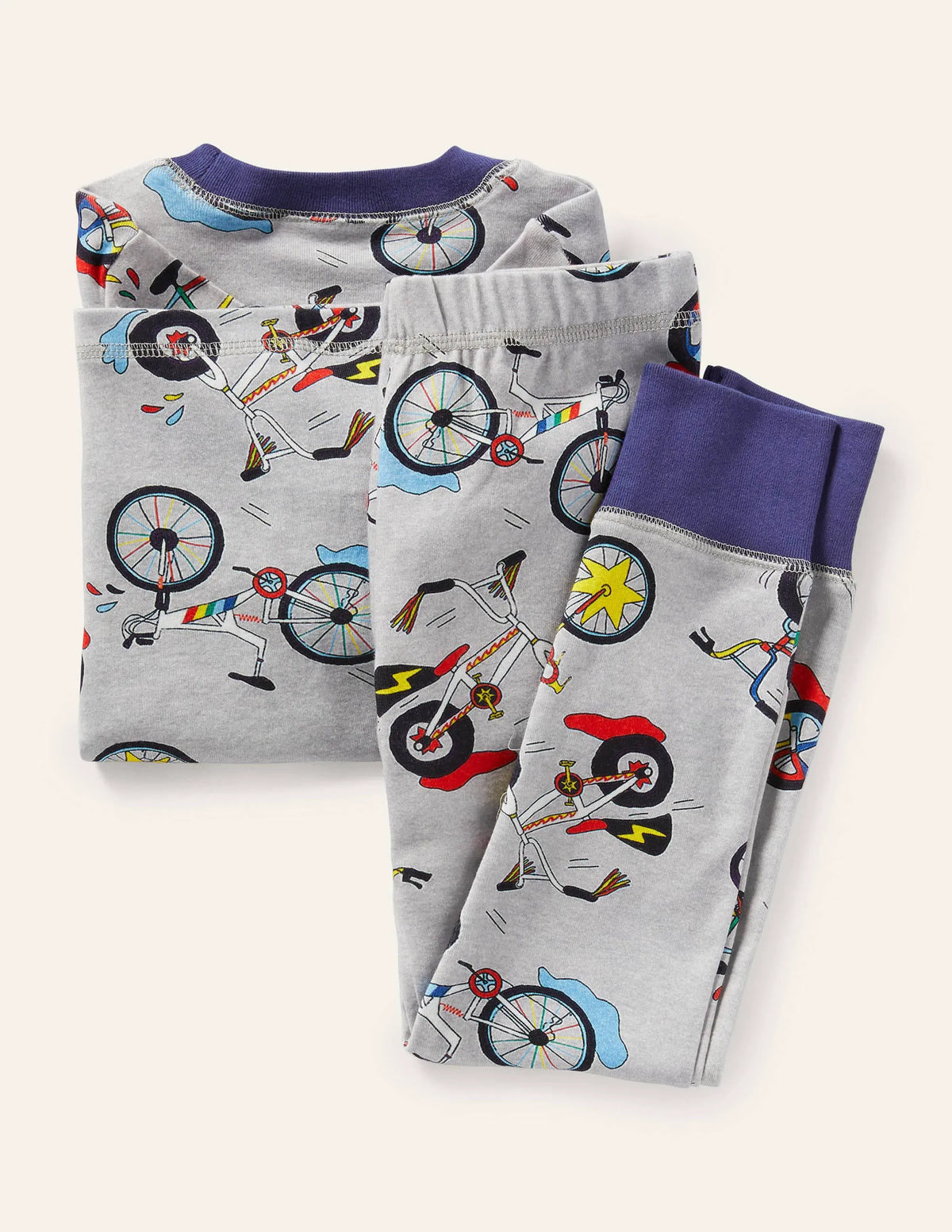 Snug Long John Pajamas-Grey Marl Bikes
