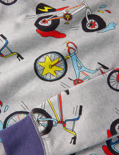 Snug Long John Pajamas-Grey Marl Bikes