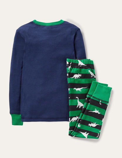 Snug Glow-in-the-dark Pajamas-College Navy Dinosaur