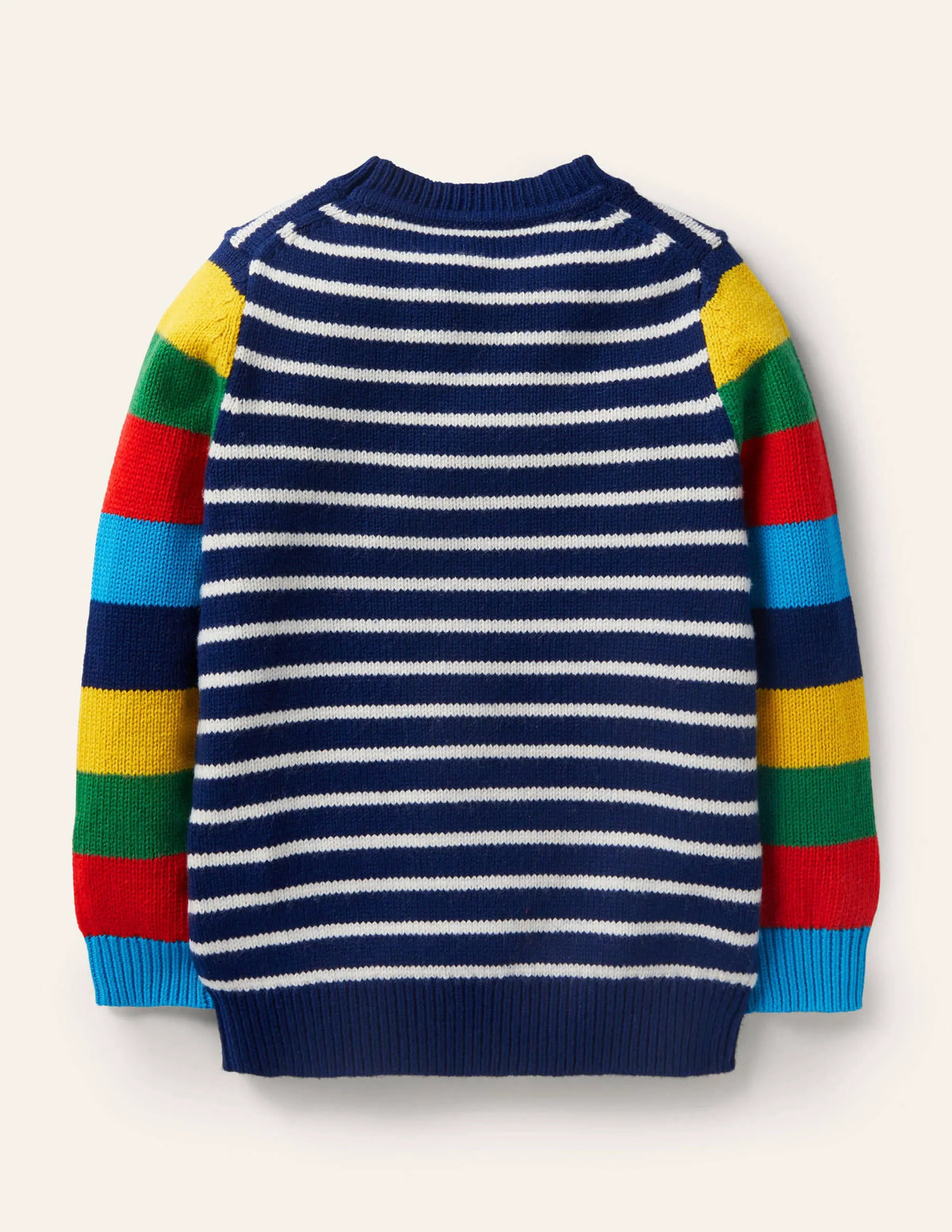 Colourblock Crew Sweater-College Navy/Rainbow
