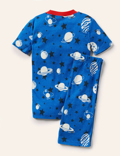 Snug Glow-in-the-dark Pajamas-Bold Blue Glow Planets