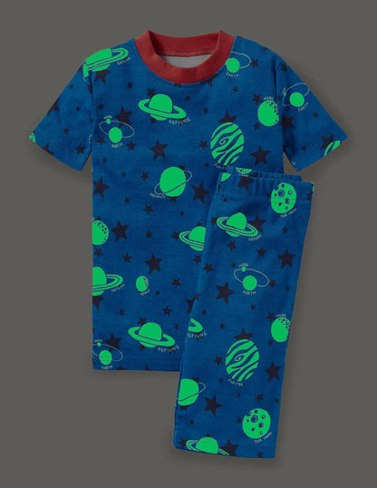 Snug Glow-in-the-dark Pajamas-Bold Blue Glow Planets