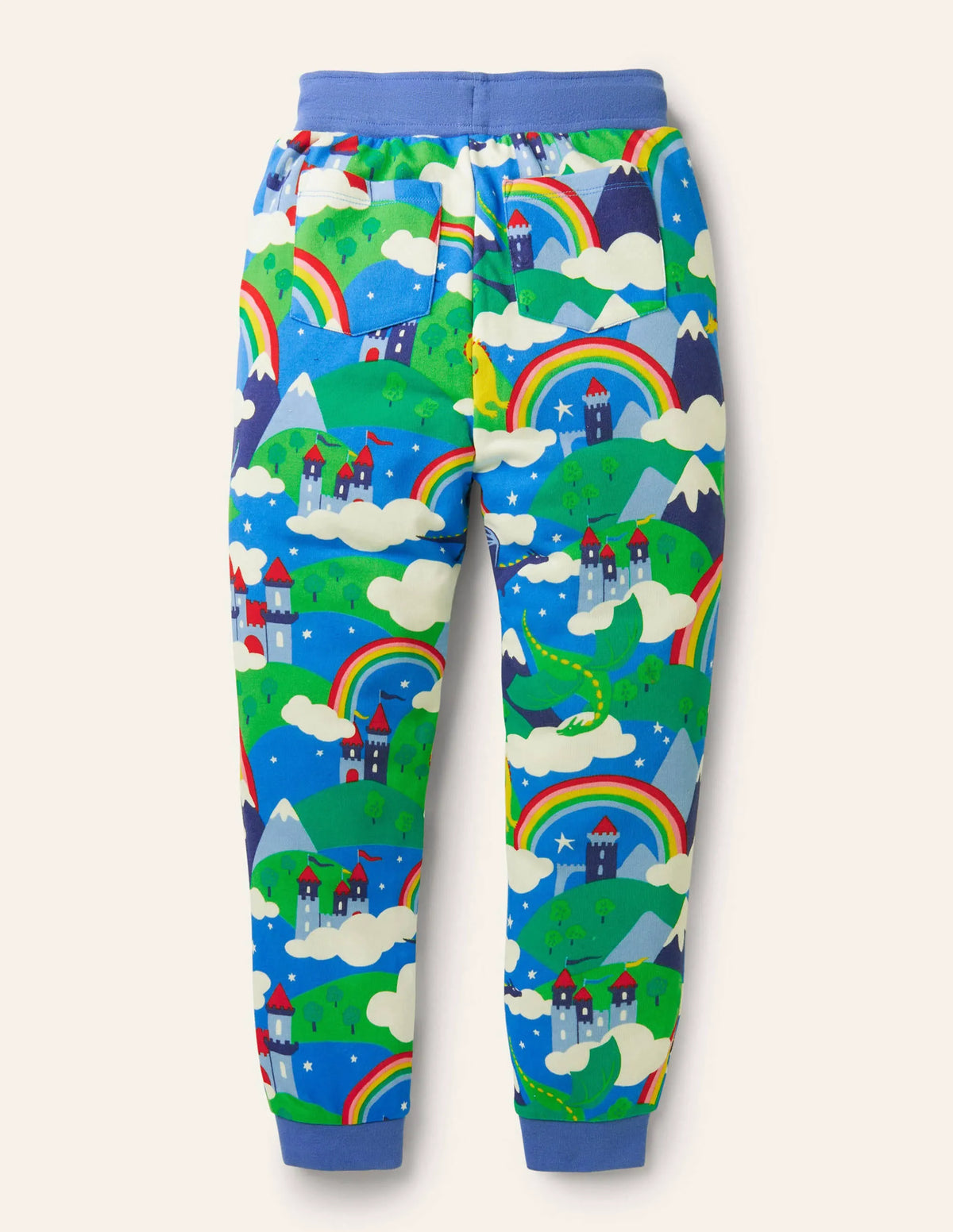 Printed Joggers-Blue Rainbow Dragon Sky