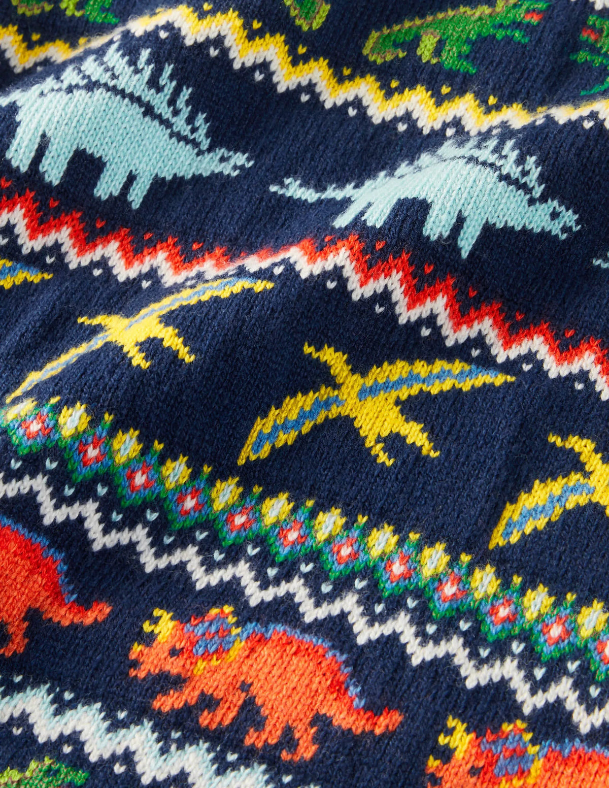 Fair Isle Crew Sweater-College Navy Dinosaurs