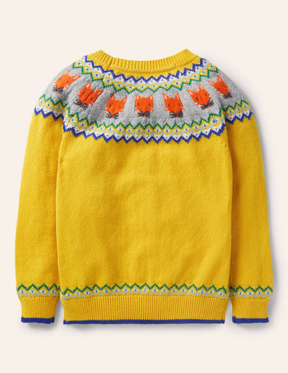 Fair Isle Crew Sweater-Honeycomb Yellow Foxes