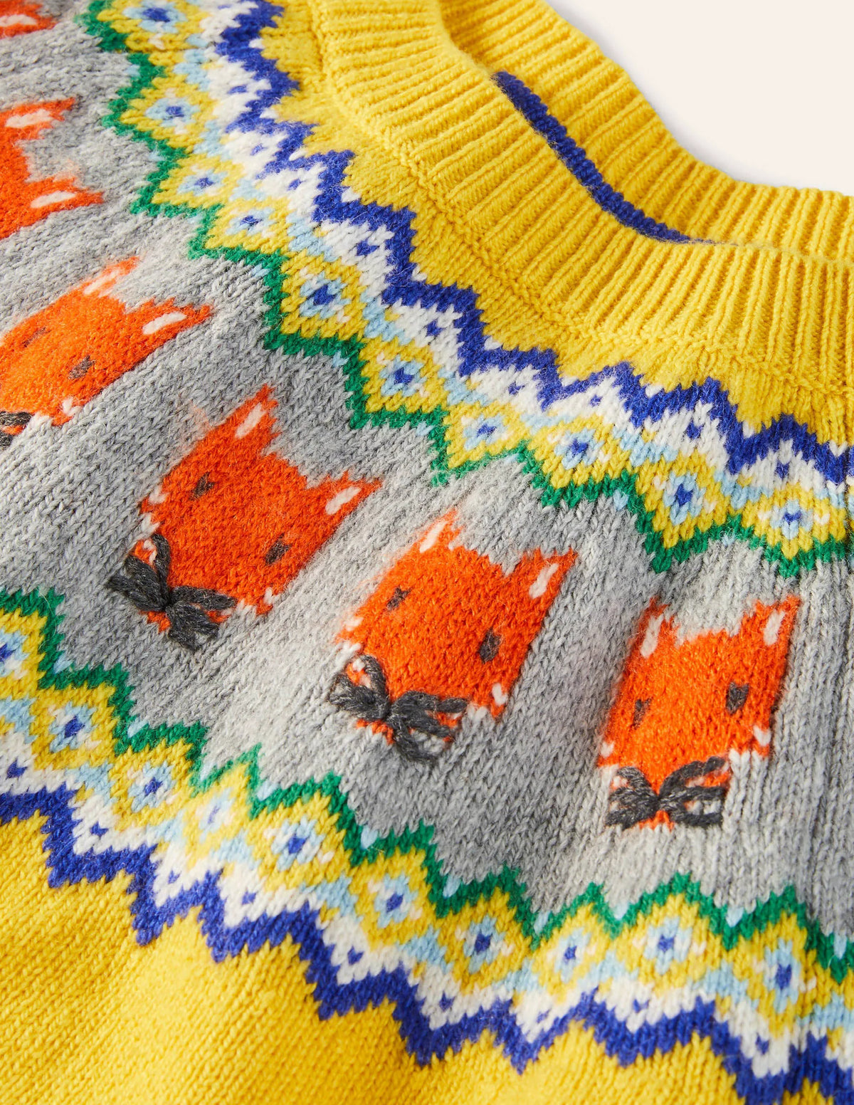 Fair Isle Crew Sweater-Honeycomb Yellow Foxes