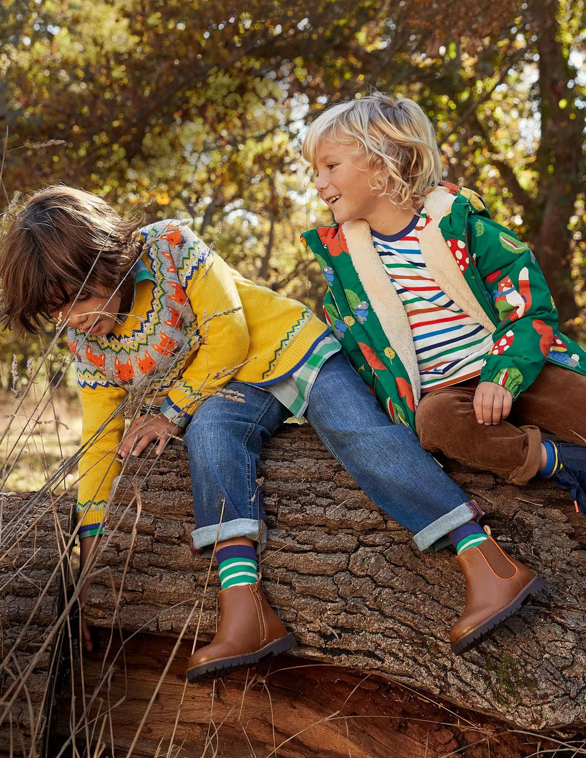 Fair Isle Crew Sweater-Honeycomb Yellow Foxes