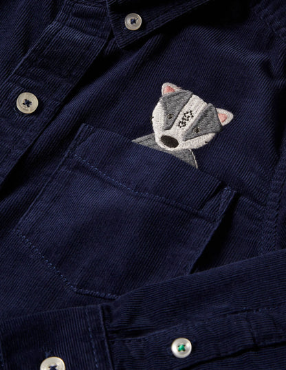 Embroidered Cord Shirt-College Navy Animals