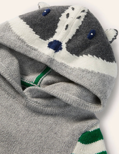 Woodland Knitted Hoodie-Grey Marl Badger
