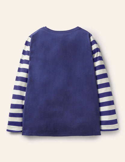 Woodland Appliqué T-shirt-Starboard Blue Squirrel Leaves