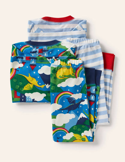 Twin Pack Snug Pajamas-Blue Rainbow Dragon