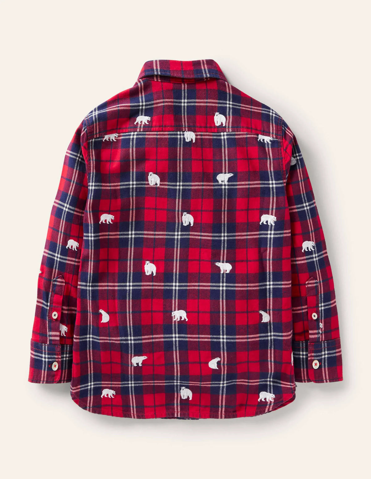 Cosy Embroidered Check Shirt-Rockabilly Red/Navy Polar Bear