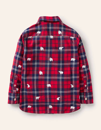 Cosy Embroidered Check Shirt-Rockabilly Red/Navy Polar Bear